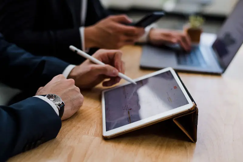 Team working on a tablet